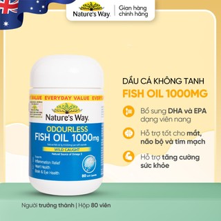  Viên Uống Dầu Cá Nature’s Way Odourless Fish Oil 1000mg Hỗ Trợ Tốt Cho Mắt Và Não Không Mùi Hộp 80 viên  200 Viên 
