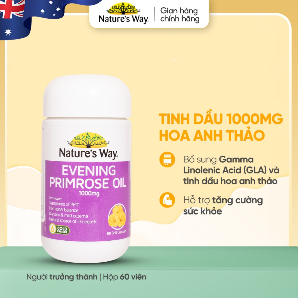 Viên Uống Tinh Dầu Hoa Anh Thảo Nature's Way Evening Primrose Oil Hỗ Trợ Tăng Cường Sức Khoẻ Hộp 60v