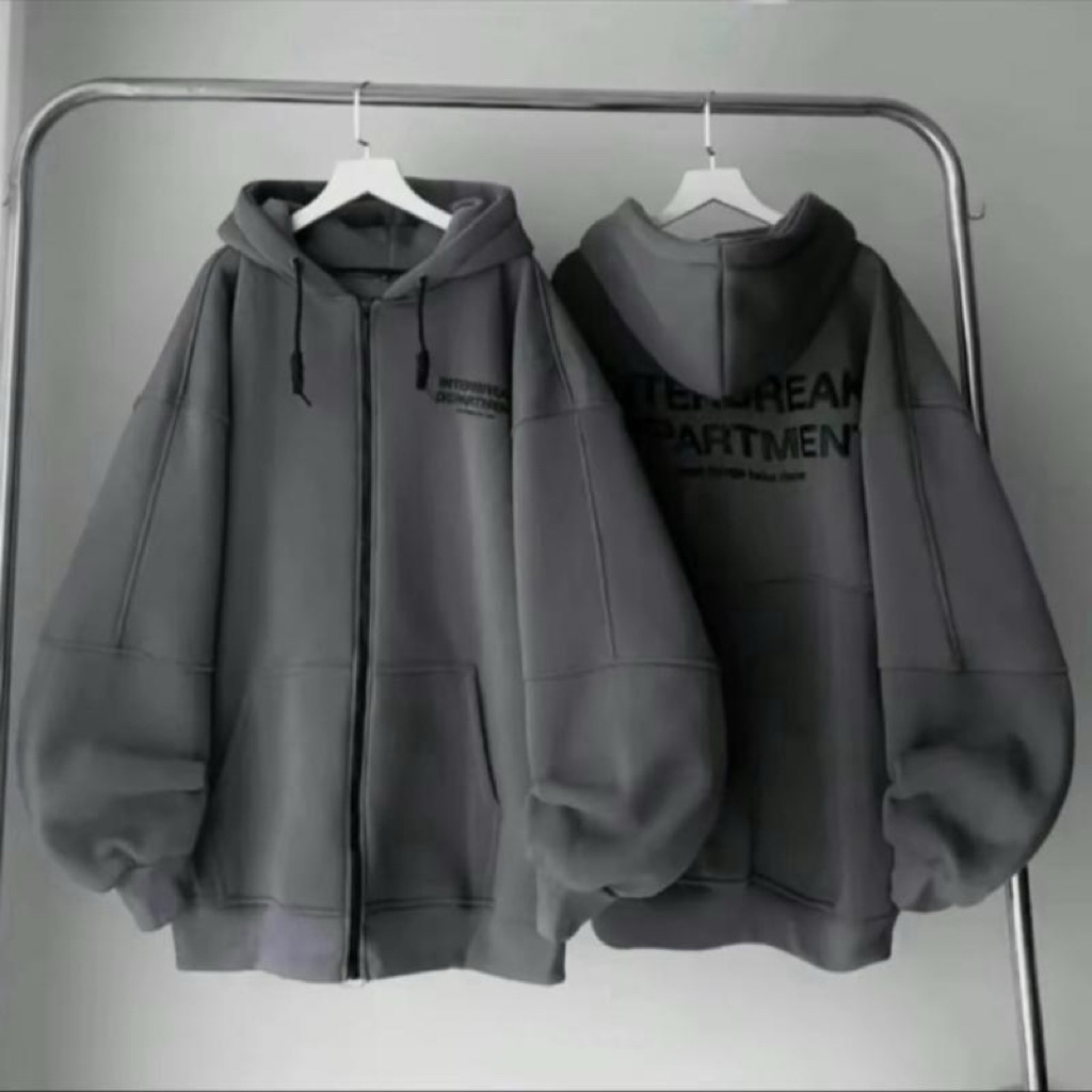 Áo Khoác Nỉ Hoodie Zip COTTON Form Boxy Form Rộng Nam Nữ Unisex- INTER