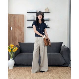   Hỏa tốc HCM  Quần kaki nữ lưng cao ống rộng kẻ sọc điểm nhấn cột dây Nisty Pants – Sibling House 