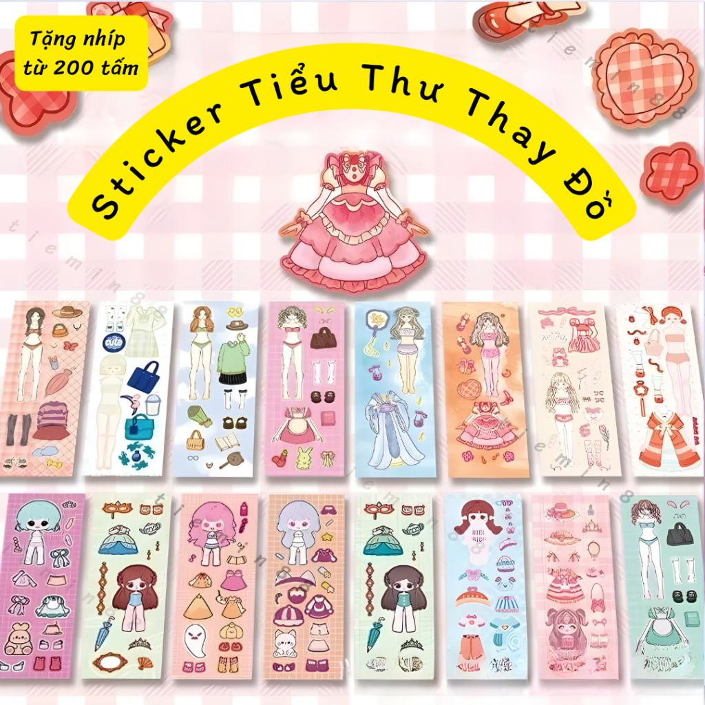 Set 200 Sticker Cô Gái🌸Freeship🌸 Tiểu Thư Cô Gái Thay Đồ, Set Sticker Hoạt Hình Trang Trí