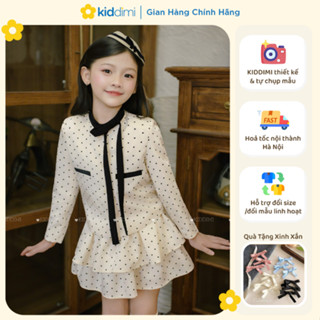   Chính hãng KIDDIMI  - Set tiểu thư  áo + chân váy  sang chảnh màu KEM SÁNG cho bé gái - MORI SET 