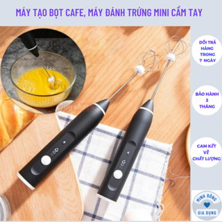 Máy Tạo Bọt Cafe, Máy Đánh Trứng Mini Cầm Tay Sạc Pin 3 Cấp Độ Tặng Kèm 2 Đầu Đánh Chuyên Dụng