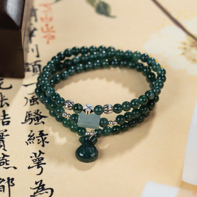 Chuỗi Cẩm Thạch Lam Ngọc Type A Gắn Charm Bạc Thái - Ngọc Trai Trường Thịnh