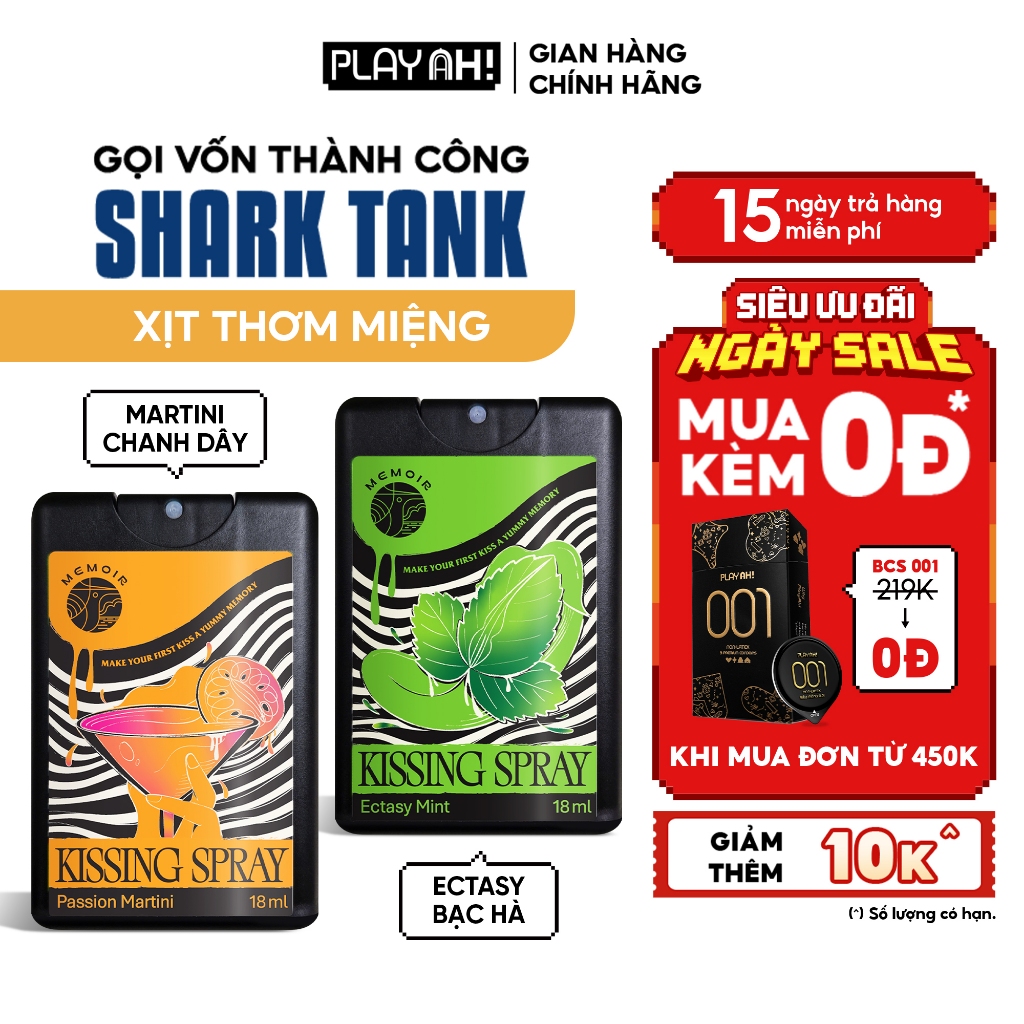 Xịt Thơm Miệng Kissing Spray PlayAh! Memoir Hương Ectasy Mint Sảng Khoái / Passion Martini Quyến Rũ 18ml