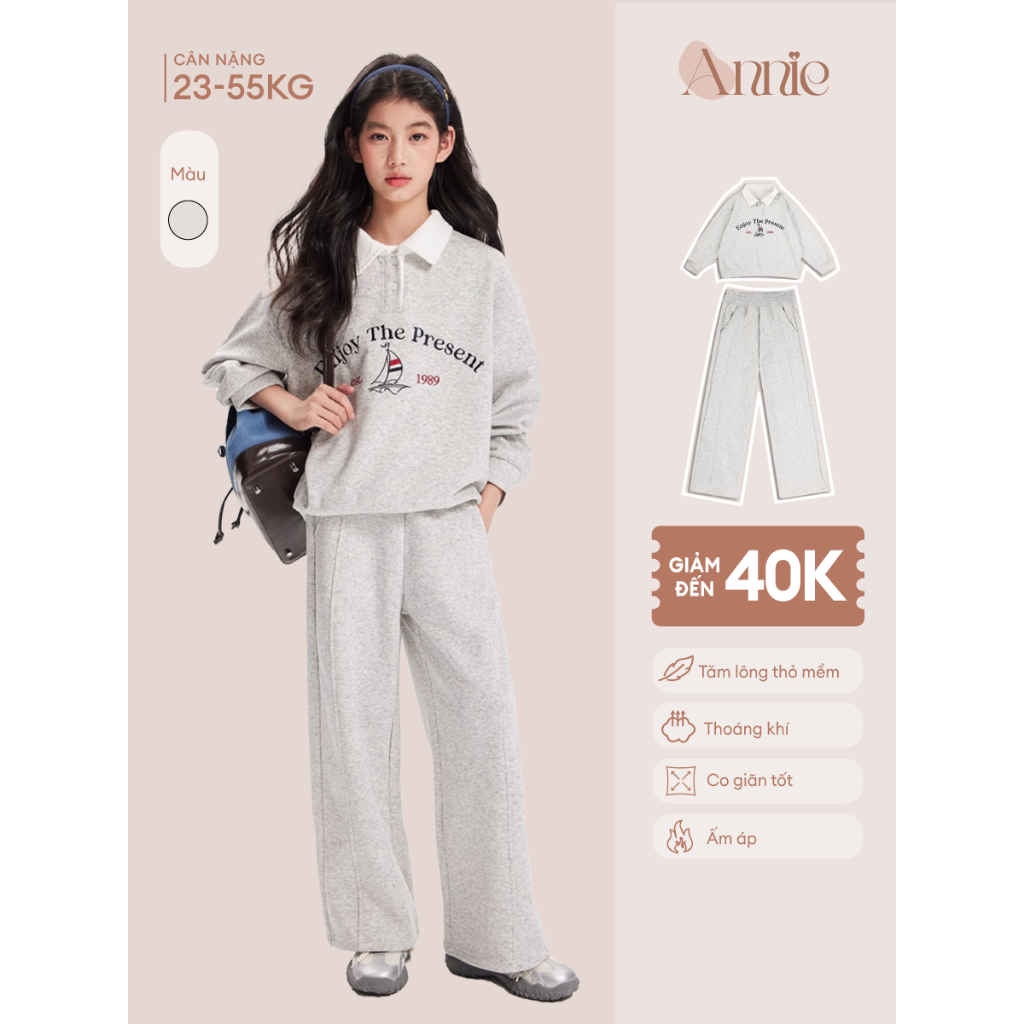 Bộ Đồ Dài Tay Bé Gái Annie Baby Thun Tăm Thỏ Mềm Mịn Ấm Áp Phong Cách Hàn Quốc Thanh Lịch BD25053