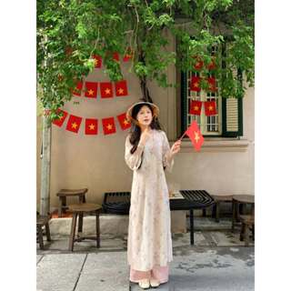  ÁO DÀI cách tân nữ 4 tà họa tiết in hoa nổi cách điệu thắt nơ tay loe áo dáng suông áo dài tết thu đông hot 2025 