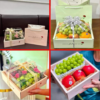 (Combo 10 bộ)Khay +Túi Giấy Vuông Nắp Mica Trong Suốt Hộp Đựng Hoa Quả,Hộp Đựng Trái Cây Sang Trọng 27cm x 27cm