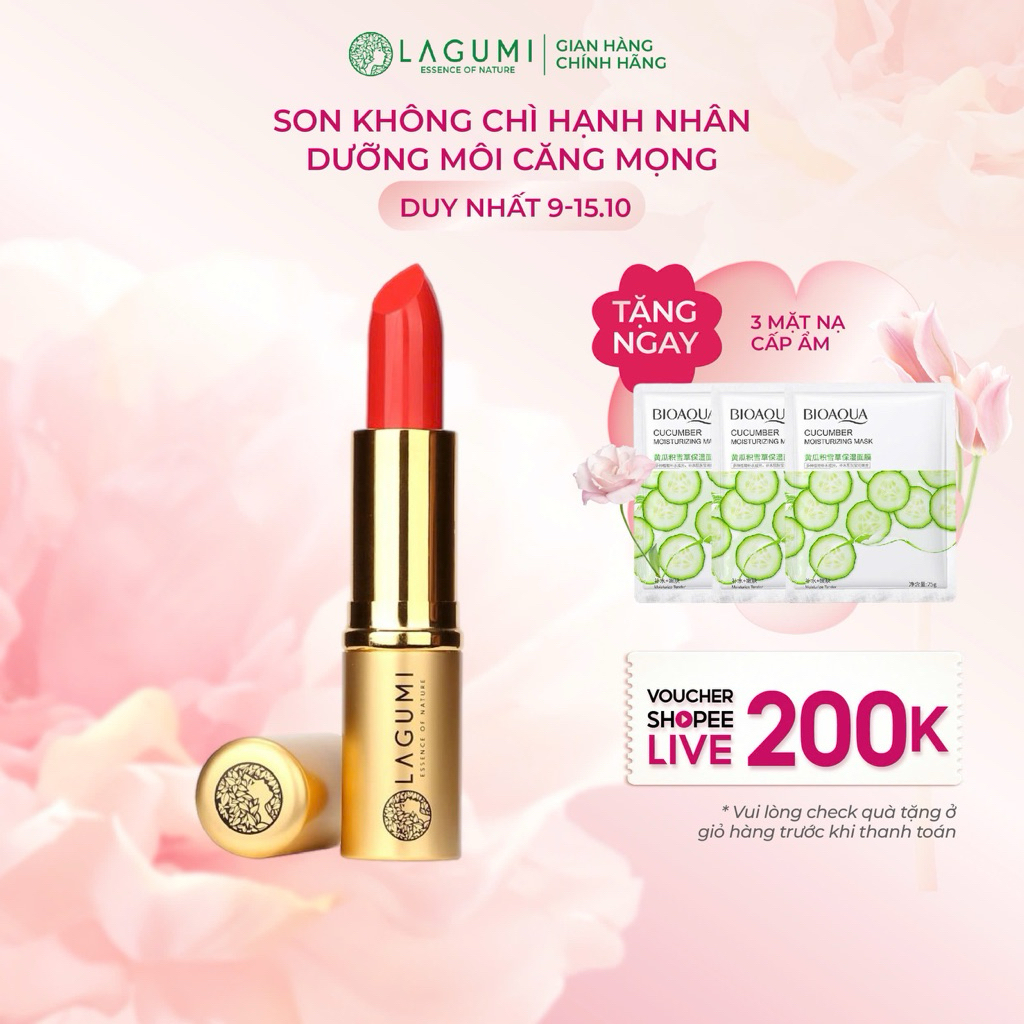 Son Cho Bà Bầu Không Chì LAGUMI Chiết Xuất Hạnh Nhân Thiên Nhiên An Toàn, Lên Màu Chuẩn, Dưỡng Môi Và Cấp Ẩm Chuyên Sâu