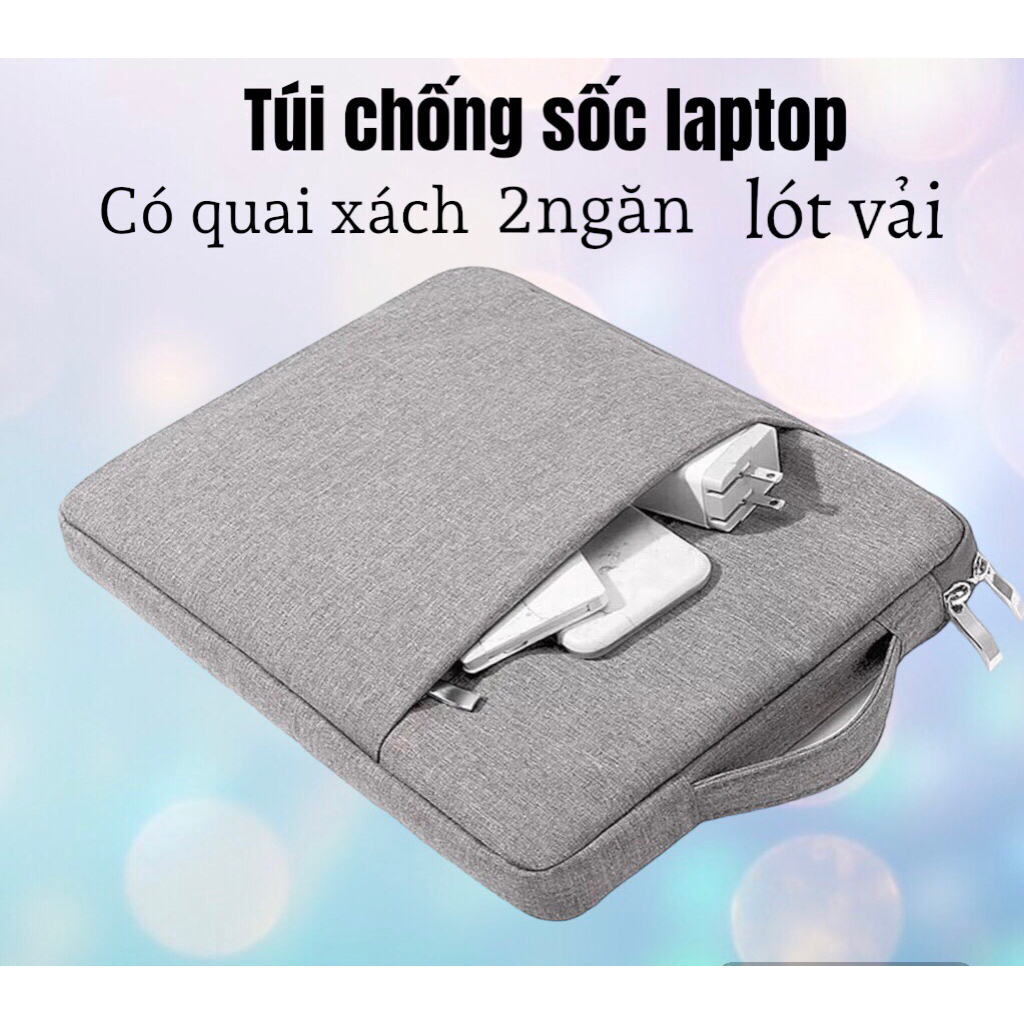 Túi chống sốc vải đựng  Laptop 2 ngăn & quai xách Chống Nước 13.3", 14", 15.6", Túi laptop nam nữ thời trang màu nâu.