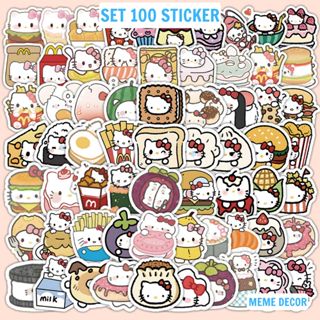  100 sticker Hello Kitty hình dán hoạt hình đồ ăn graffiti trang trí quà tặng kích thước 3-4cm 