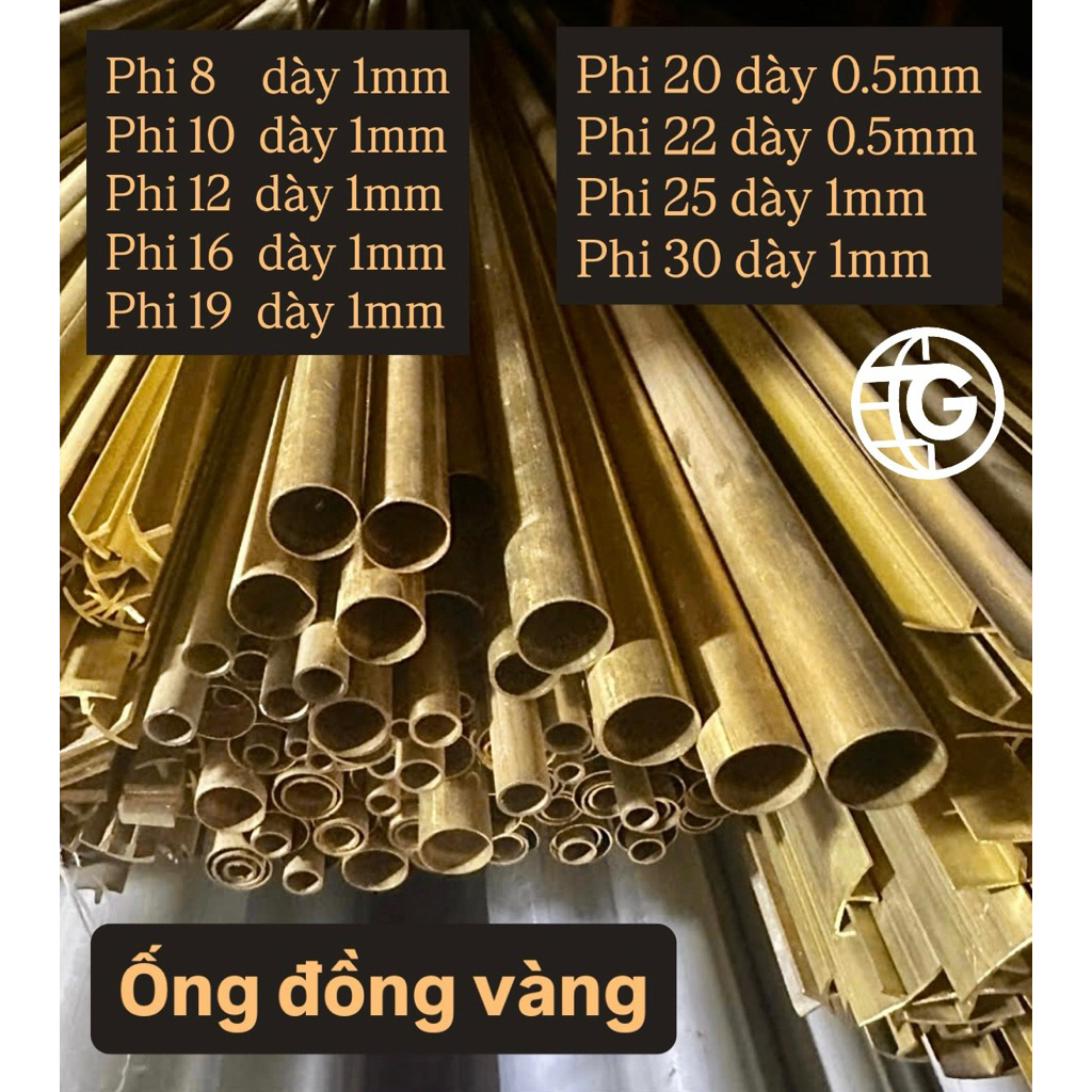 (Cần gấp nhắn shop) Ống đồng vàng - đồng thau phi 8x1mm, 10x1mm, 12x1mm, 16x1mm, 19x1mm, 20x0.5, 22x