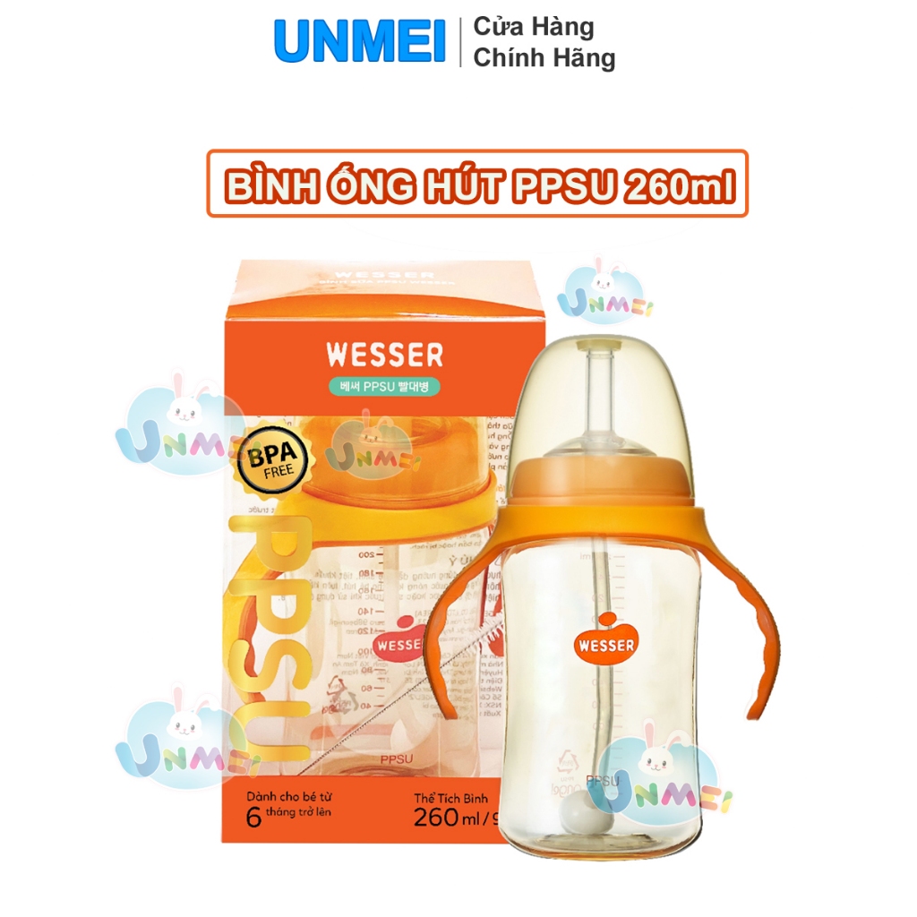 Bình ống hút PPSU Wesser 260ml (PPSU MÀU VÀNG MẬT ONG)