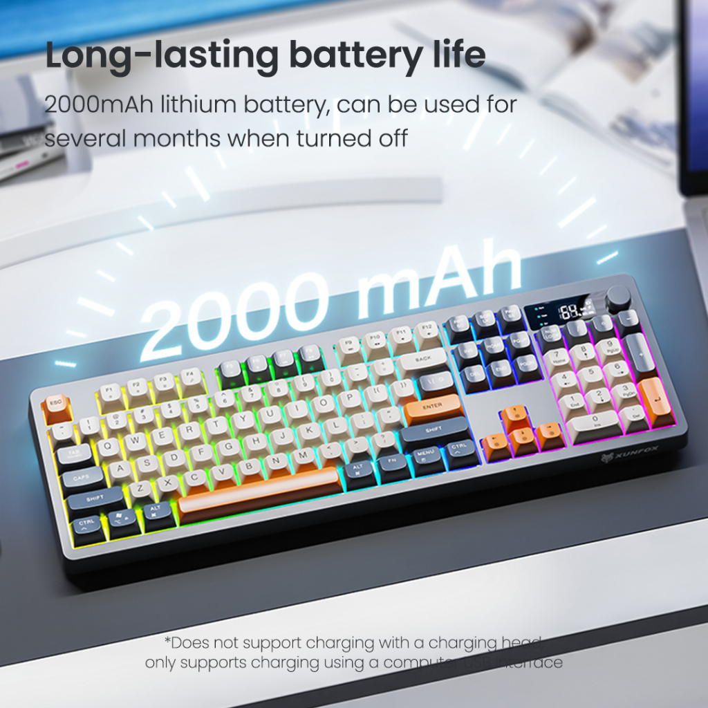 XUNFOX TK100 Bàn Phím Không Dây Dual Mode Bluetooth + 2.4GHz - Đèn RGB | BigBuy360 - bigbuy360.vn