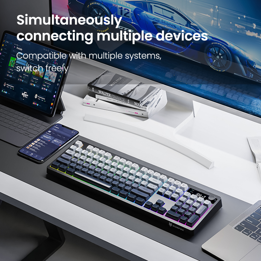XUNFOX TK100 Bàn Phím Không Dây Dual Mode Bluetooth + 2.4GHz - Đèn RGB | BigBuy360 - bigbuy360.vn