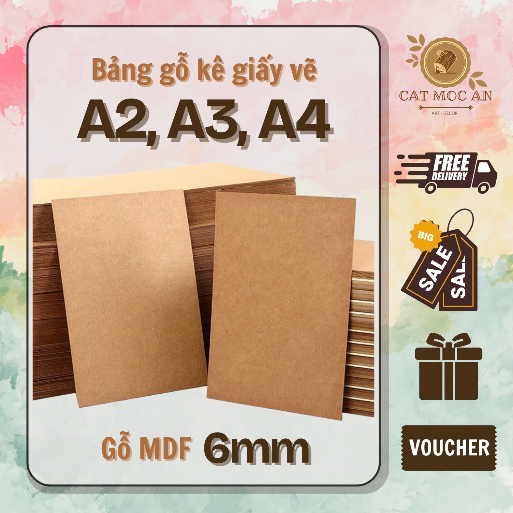 [catmocan] Bảng Gỗ dày 6mm A2, A3, A4 Kê Giấy Vẽ - Gỗ MDF Cốt Nâu