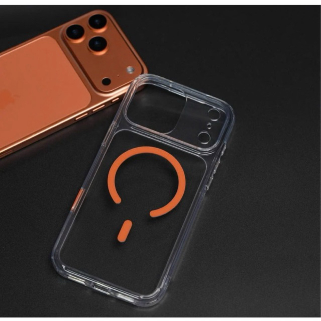 iPhone 17 Pro Max/ Pro - ỐP LƯNG LIKGUS MAGNETIC CASE TRONG SUỐT – VIỀN CAM NỔI BẬT - Có Nút Control