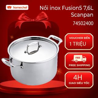 Nồi inox liền khối 5 lớp dùng bếp từ scanpan fusion 7.6l/24cm - 74502400, dùng máy rửa bát
