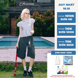 Bambi Shirt - Remmus | Áo form babydoll kẻ sọc tay bồng hack dáng cho nữ