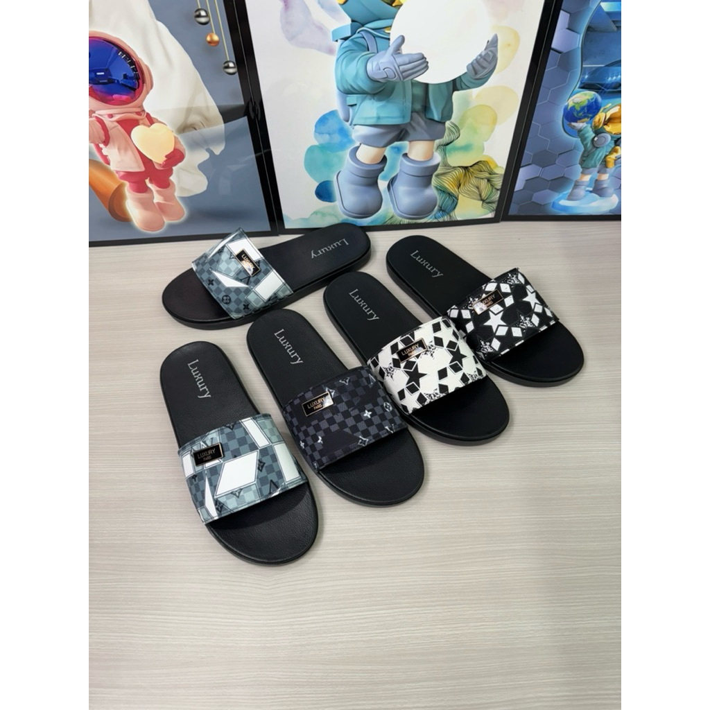 Dép Nam quai vải, logo luxury đế cao su mềm êm đã khâu quai chắc chắn