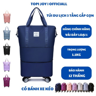  Túi du lịch 3 tầng gấp gọn có bánh xe kéo túi đựng quần áo hành lí cỡ lớn túi vải du lịch cao cấp chống thấm nước 