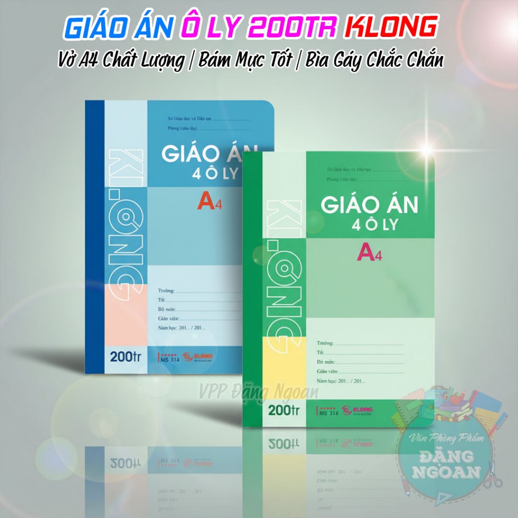 Giáo Án 4 Ô Ly KLong 200 Trang - Vở A4 Chất Lượng, Bám Mực Tốt, Bìa Gáy Chắc Chắn - VPP Đặng Ngoan