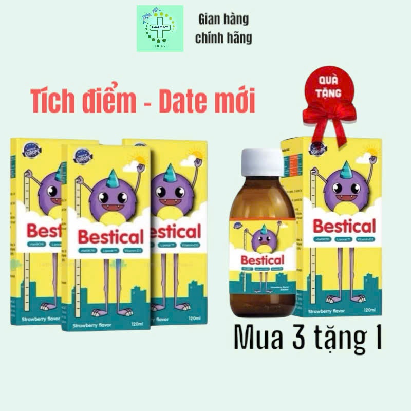 [ Mua 3 Tặng 1] Bestical Canxi Sinh Học 120ml Vị Dâu - Hỗ Trợ Tăng Chiều Cao Với Canxi, Vitamin D3K2