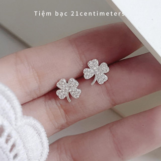  Khuyên tai bạc Cỏ 4 lá đính đá Bông tai bạc Tiệm bạc 21 Centimeters 