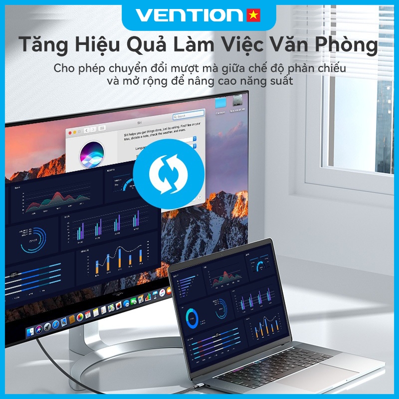 Cáp Chuyển Đổi USB-C Sang HDMI Vention Hỗ Trợ Phân Giải 4K@60Hz, Đầu Nối Mạ Vàng Truyền Tải Tốt | BigBuy360 - bigbuy360.vn