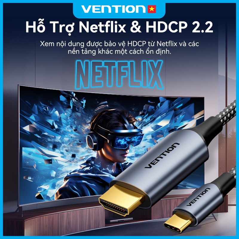 Cáp Chuyển Đổi USB-C Sang HDMI Vention Hỗ Trợ Phân Giải 4K@60Hz, Đầu Nối Mạ Vàng Truyền Tải Tốt | BigBuy360 - bigbuy360.vn