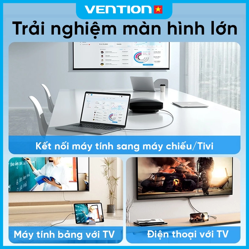 Cáp Chuyển Đổi USB-C Sang HDMI Vention Hỗ Trợ Phân Giải 4K@60Hz, Đầu Nối Mạ Vàng Truyền Tải Tốt | BigBuy360 - bigbuy360.vn