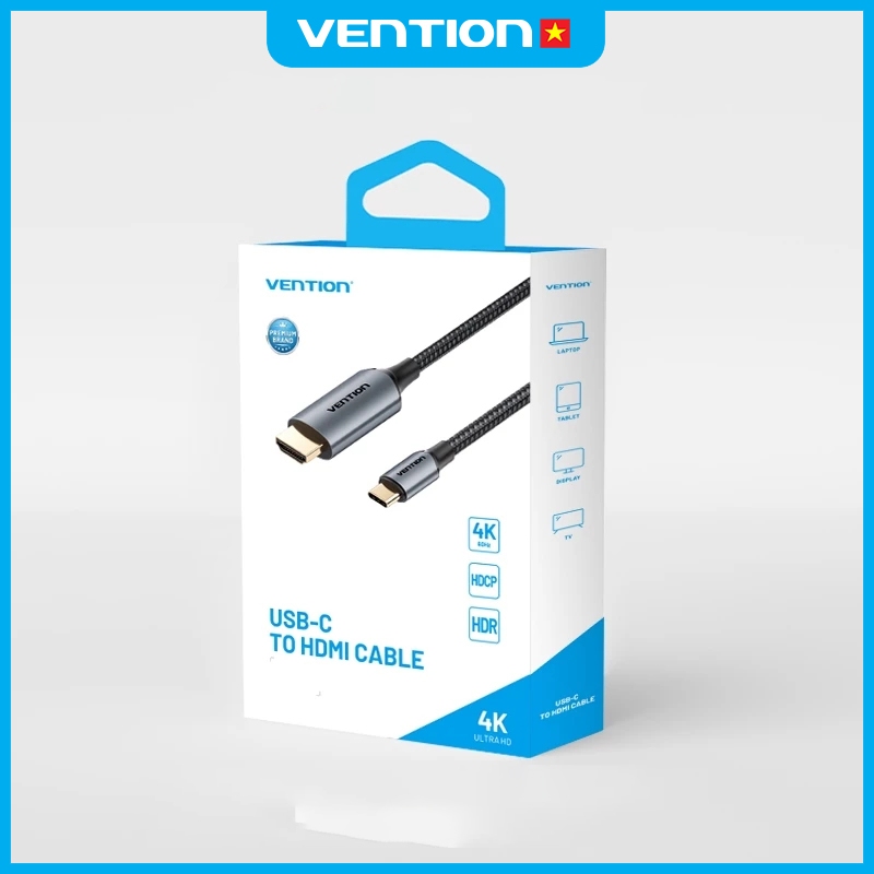 Cáp Chuyển Đổi USB-C Sang HDMI Vention Hỗ Trợ Phân Giải 4K@60Hz, Đầu Nối Mạ Vàng Truyền Tải Tốt | BigBuy360 - bigbuy360.vn