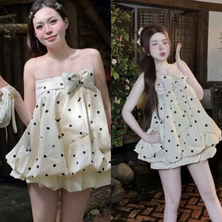  Áo bí cup phồng chấm bi đính nơ cực đáng yêu cho nữ tôn dáng che khuyết điểm dễ thương 