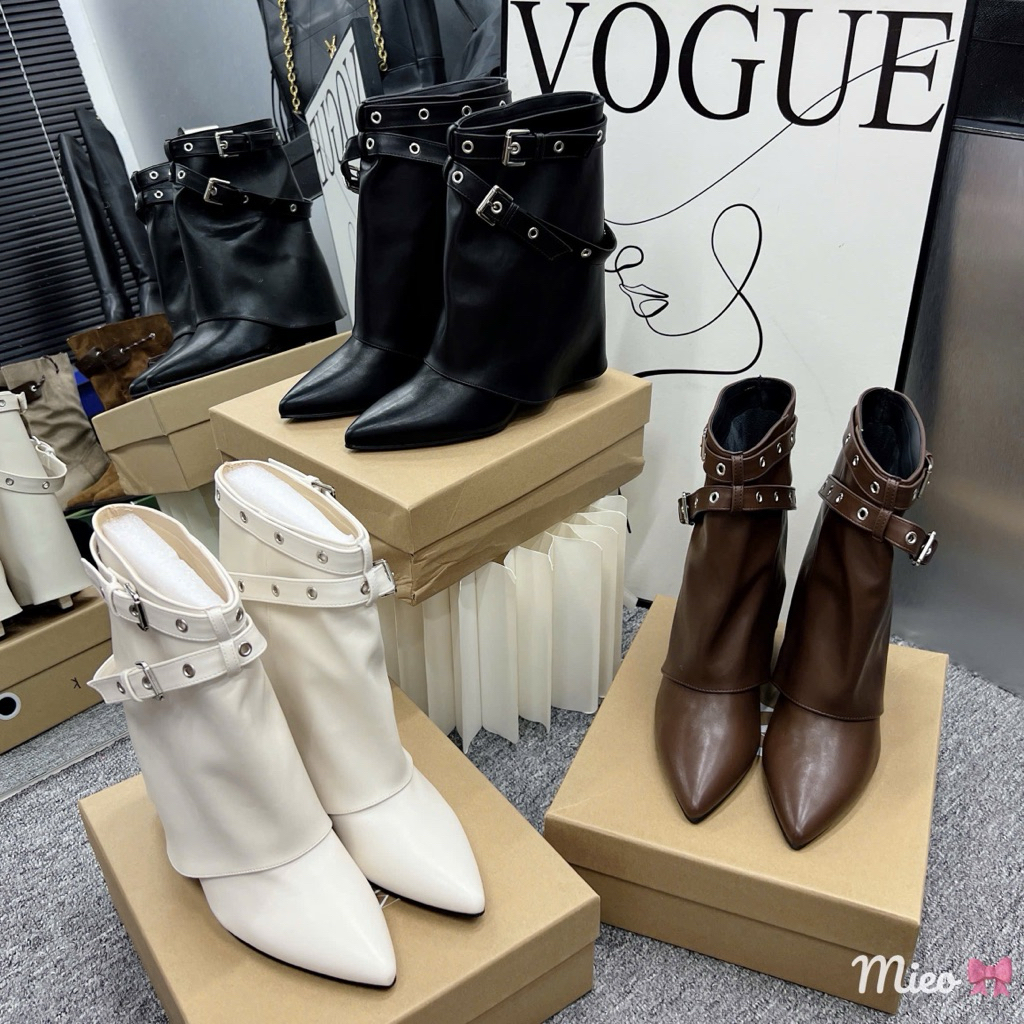 Boot Thấp Cổ Mũi Nhọn Trắng Đen Nâu Full Size 35-39  -  M1025