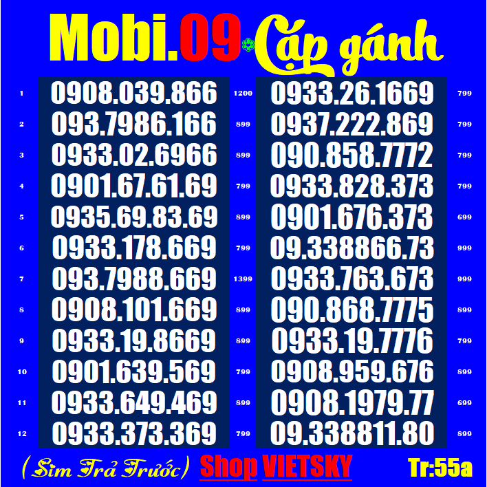 Sim SỐ ĐẸP Mobi 09 tr54,55.54a.55a Cặp Gánh, Phong thủy, Sim mobi được nhiều người yêu thích | sim