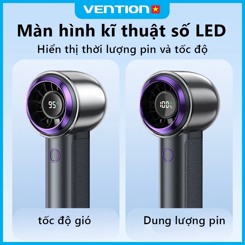 Quạt Cầm Tay 3000mAh Vention Sạc USB-C, Tốc Độ 1-100 Cấp, Công Suất 11.1Wh, Vỏ ABS + PC Bền Nhẹ | BigBuy360 - bigbuy360.vn