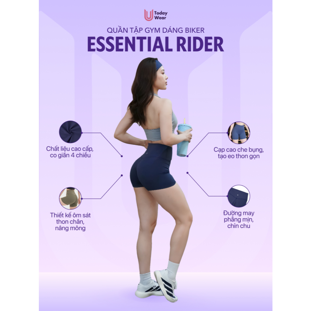 Quần tập gym yoga lửng dáng biker ngắn thể thao Essential Rider lưng cao nâng vòng 3 Today U Wear | BigBuy360 - bigbuy360.vn