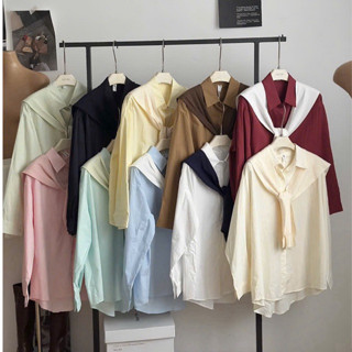  Set combo áo sơ mi dáng dài màu pastel kèm vạt len hàng QCCC loại 1 