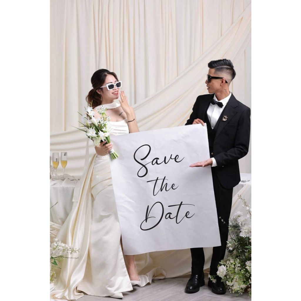 Bảng Save The Date chất liệu Canvas Chụp Ảnh Cưới, Save The Date chụp ảnh cưới, phụ kiện chụp ảnh