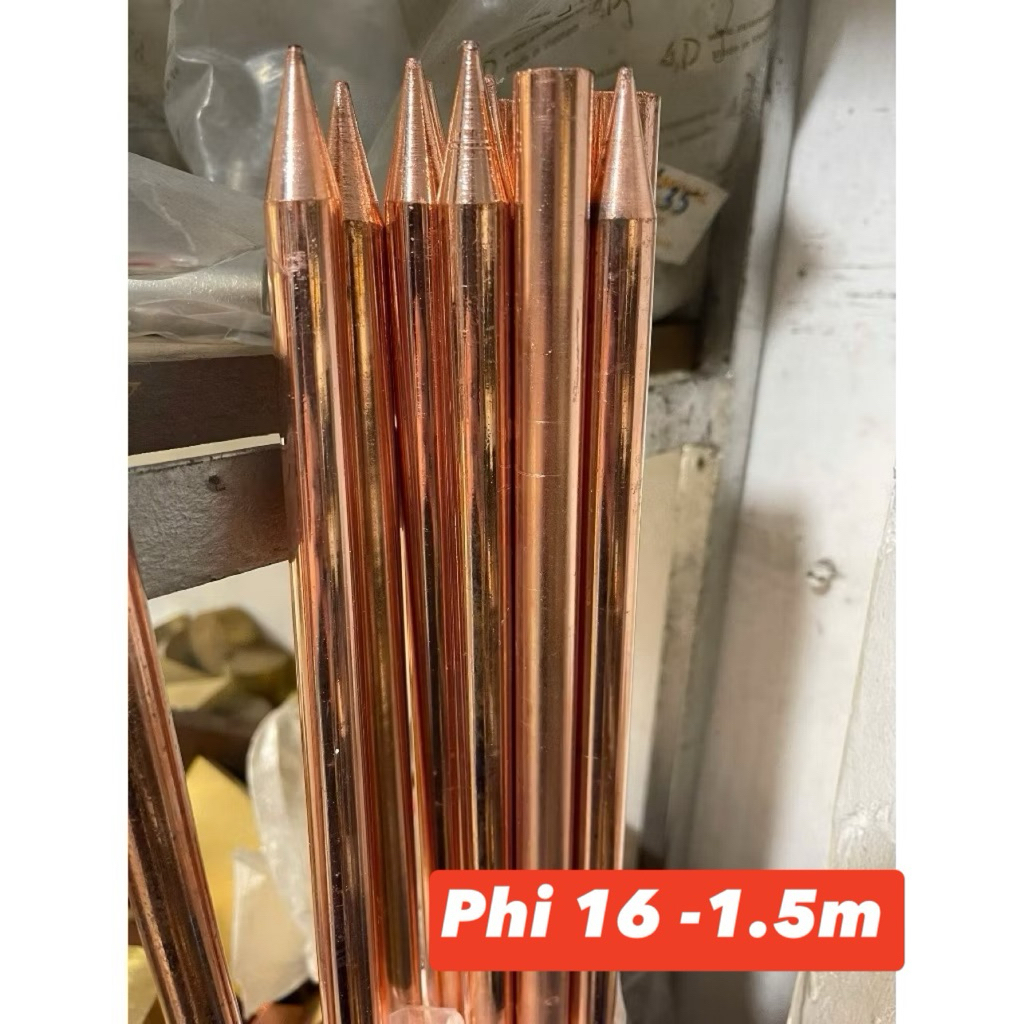 Cọc tiếp địa mạ đồng phi 16 dài 1,5m ( Công nghệ mạ Ấn Độ, bóng đẹp)