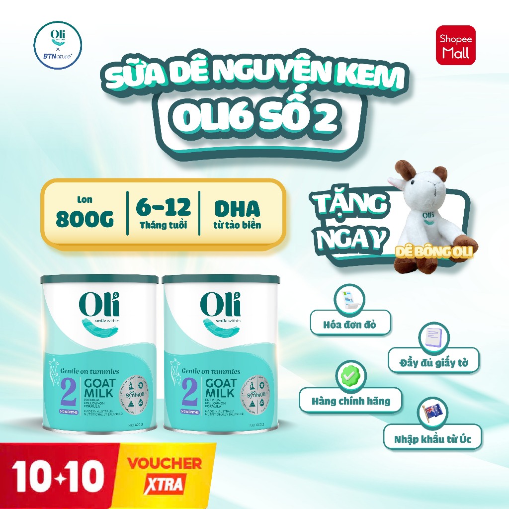 COMBO 2 LON SỐ 2 | Sữa Dê Công Thức Nguyên Kem Đạm A2 Oli6 chứa HMOs – Bé Êm Bụng Dễ Tiêu HóaTăng Sứ