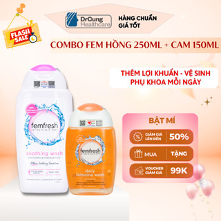 COMBO Femfresh Soothing Wash 250ml (Màu Hồng) + Femfresh Cam 150ml - Dung Dịch Vệ Sinh Phụ Nữ