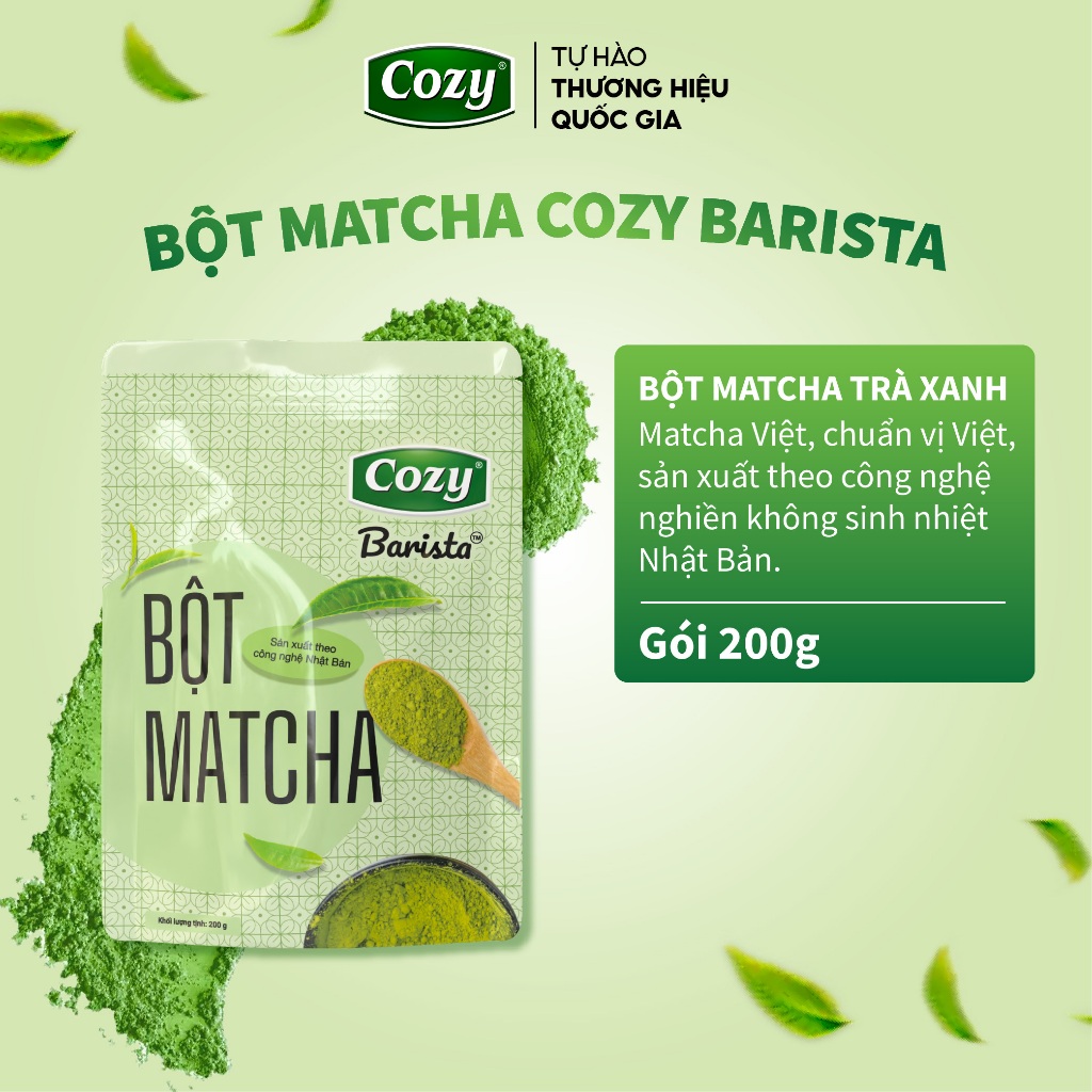Combo Matcha Cozy Barista, Bột Trà Xanh Cozy, Pha Matcha Latte Chuẩn Vị Quán, Sản Xuất Công Nghệ Nhậ