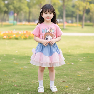  Set xinh bé gái áo thun phối chân váy jean kaki xếp li Sun&Moon size từ 11kg đến 33kg - Mebena 