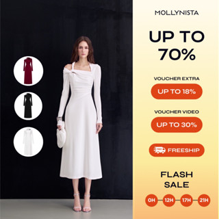 Đầm thiết kế thun xếp nhún xoắn vai MOLLYNISTA quyến rũ thanh lịch nữ tính cao cấp