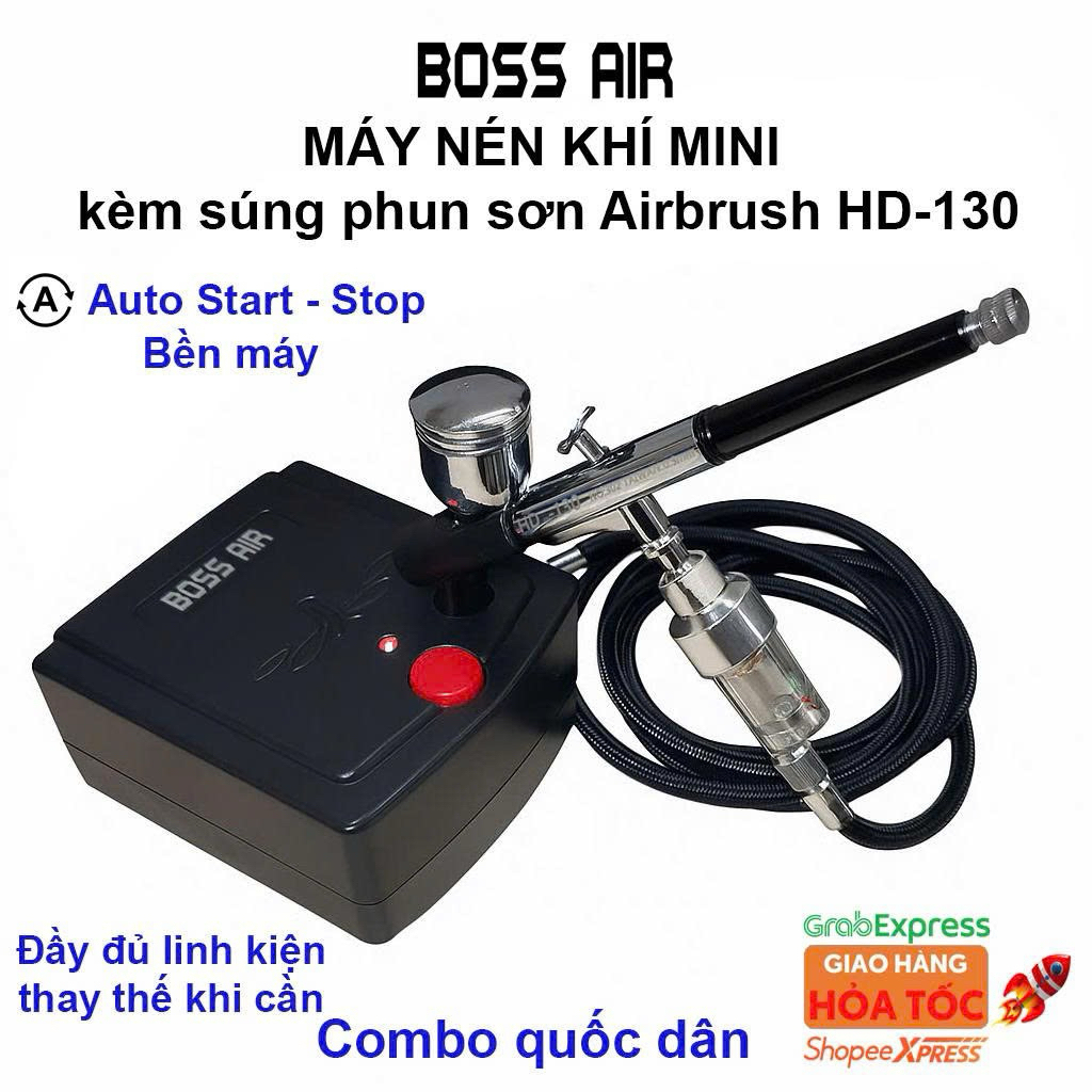 [BOSS AIR] Máy nén khí mini kèm súng phun sơn Airbrush HD-130 - Máy phun sơn mini