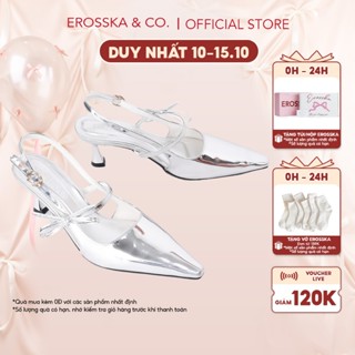 Erosska - Giày cao gót nữ mũi nhọn quai ngang thắt nơ kiểu dáng thanh lịch màu bạc 8cm  - EH063