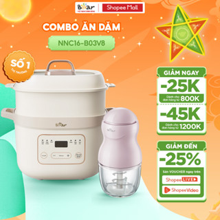 Combo Nồi Nấu Cháo 1.6L BEAR NNC16 Và Máy Xay Ăn Dặm 0.3L B03V8 8 Lưỡi Mini Cầm Tay Xay Cháo Nhuyễn Chưng Yến