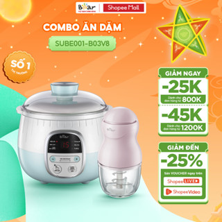 Combo Nồi Nấu Cháo Chậm BEAR SUBE001 Tiếng Việt 0.8L & Máy Xay Ăn Dặm BEAR B03V8 0.3L Nồi Chưng Yến Nấu Cháo Chậm Cho Bé