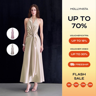 Đầm lụa midi tà xéo dài MOLLYNISTA thiết kế quyến rũ thanh lịch nữ tính cao cấp